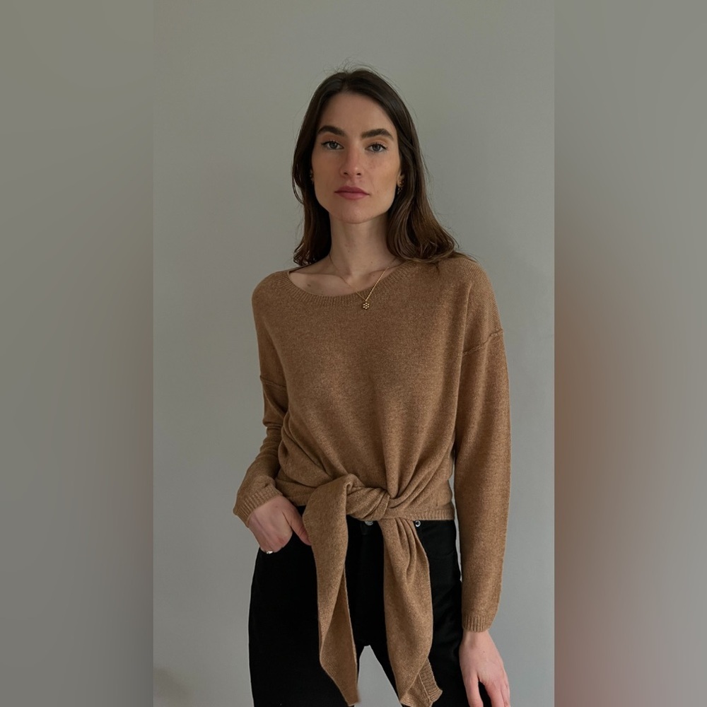 Charli Christa Cashmere Sweater Tan Tie Front Knit Sweater Size XS